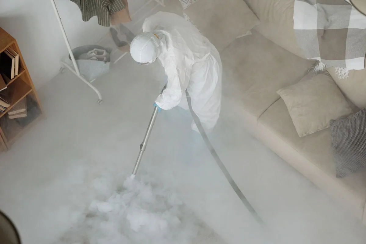 Biohazard cleanup technician in protective equipment, Jim Thorpe, PA